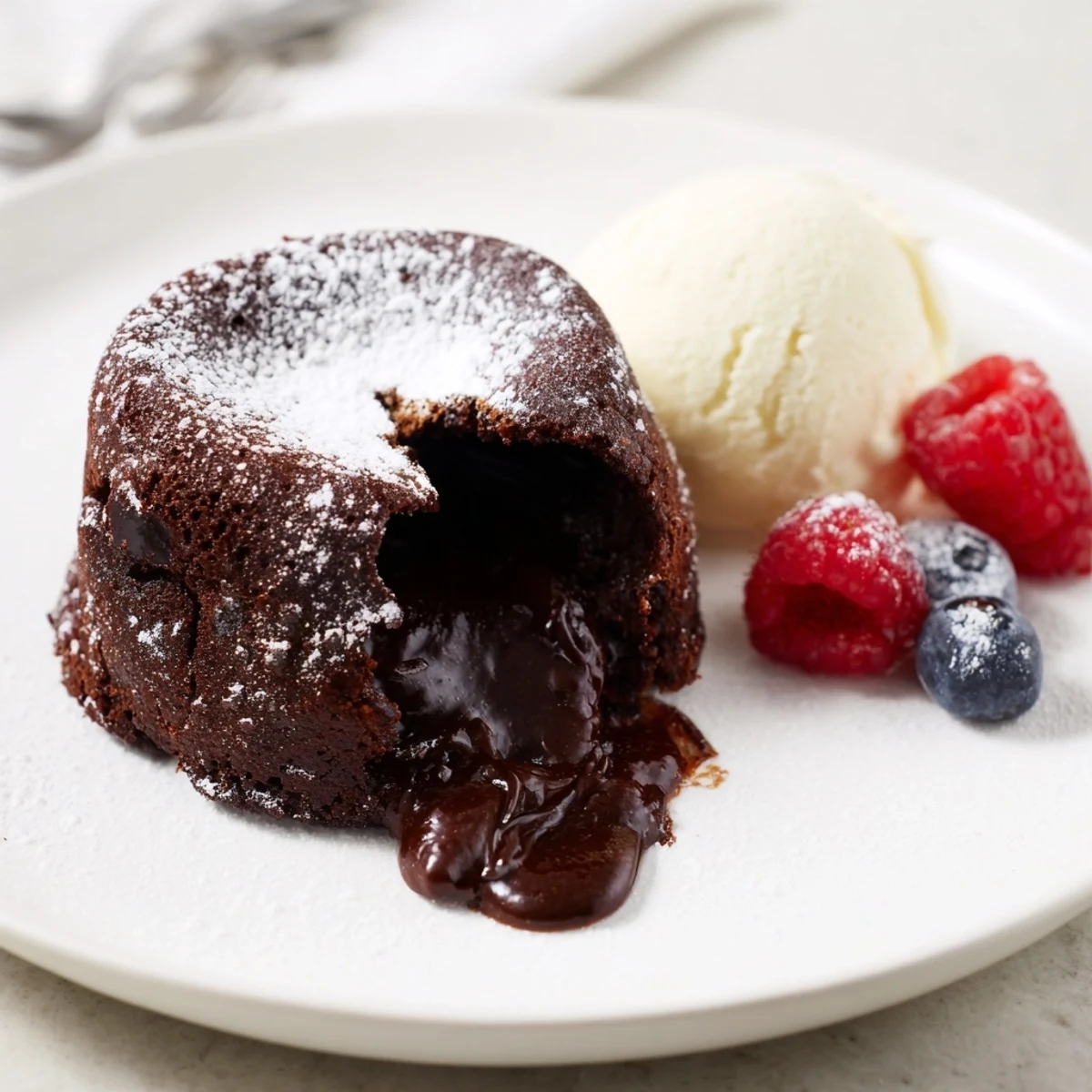 Incredibly rich dark chocolate lava cakes oozing a delicious, warm chocolate center, ideal for any gathering.