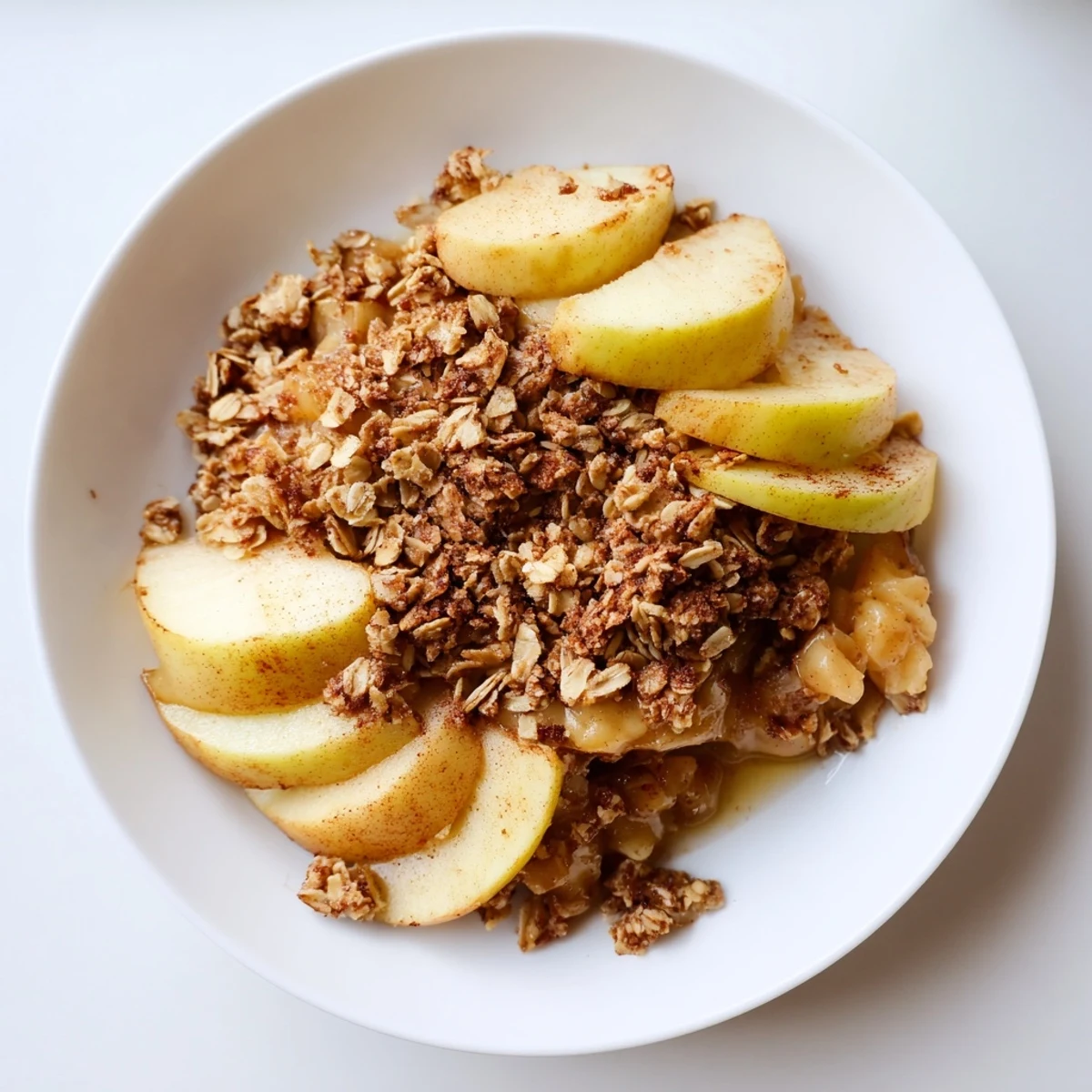 Warm Rustic Apple and Cinnamon Crumble bubbling, a cozy dessert with warm apple filling.