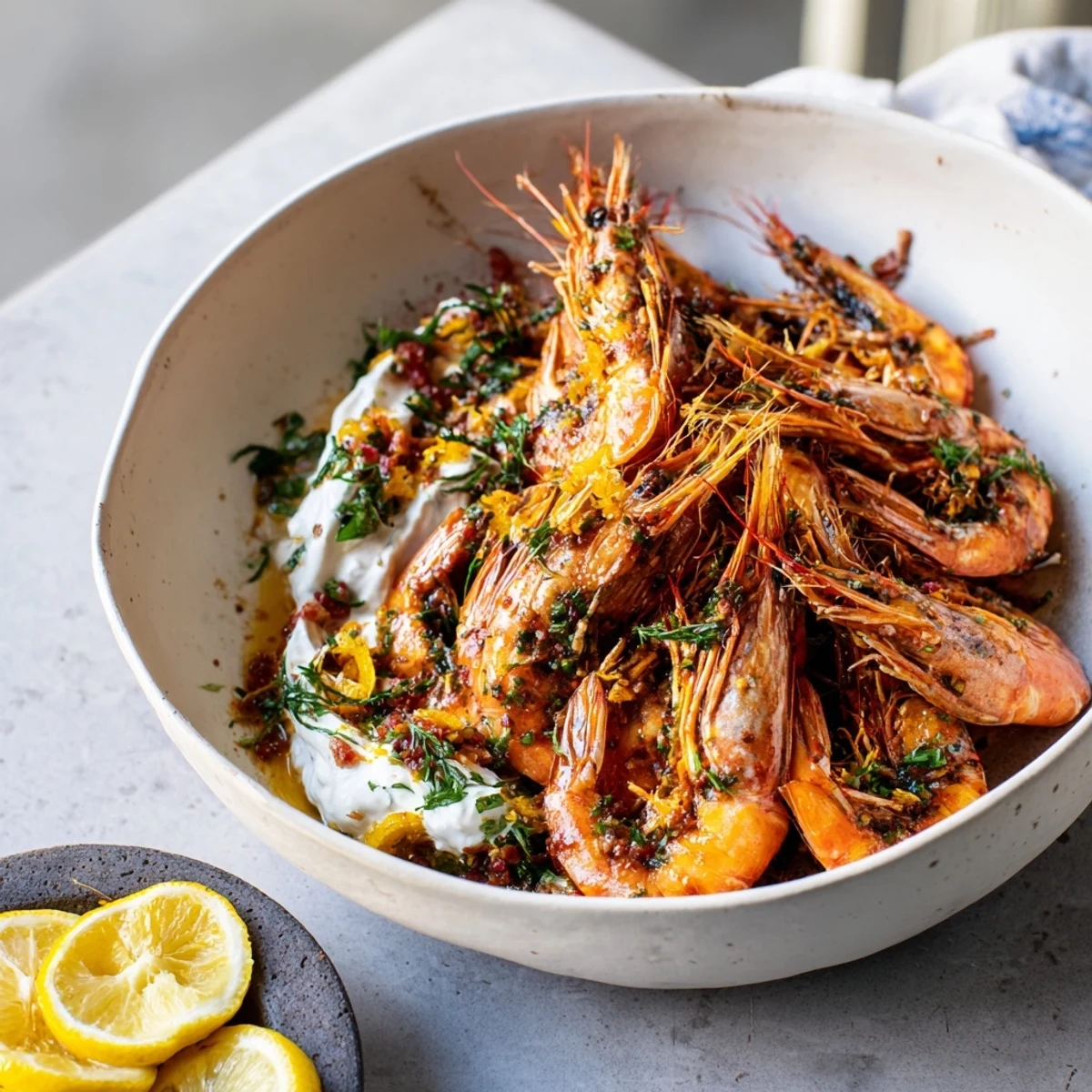 Light & Bright Lemon Herb Shrimp Scampi, with glistening shrimp and a vibrant, herby sauce.