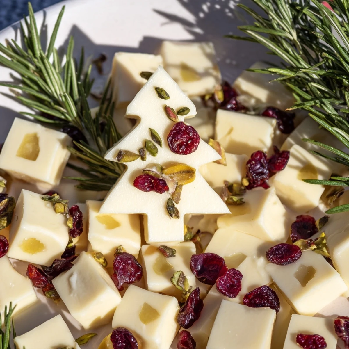 This stunning image shows a delicious Cranberry White Cheddar Tree perfect for entertaining with crackers.