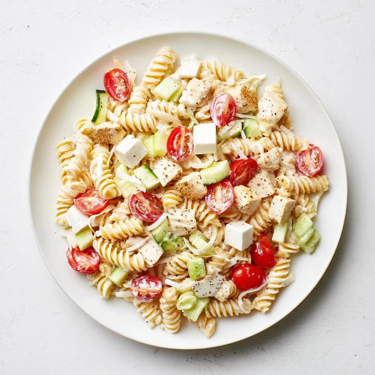 This vibrant Everything Bagel Chicken Pasta Salad shows juicy chicken and flavorful everything bagel seasoning.