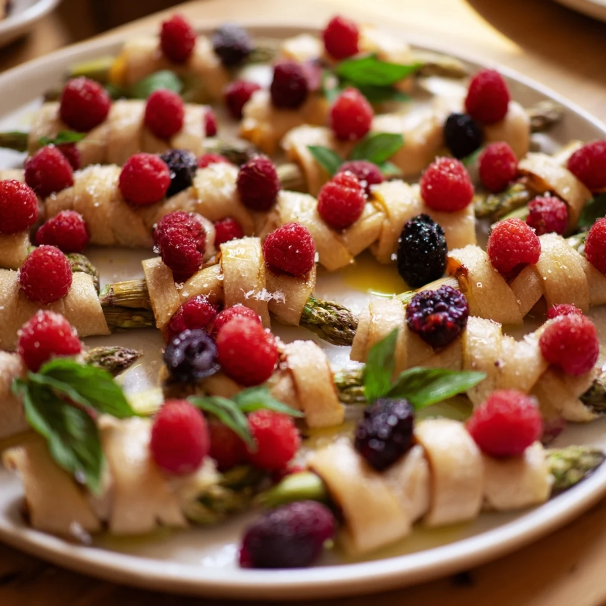 A gorgeous overhead shot of the Botanical Lattice, showing a colorful grid filled with fresh fruit.