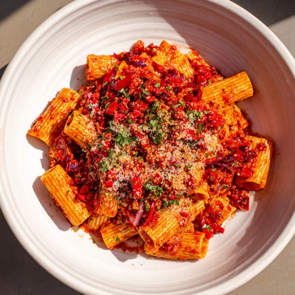 Close-up of a steaming bowl of One-Pot Diavola Spicy Pasta, ready for a delicious Italian meal.