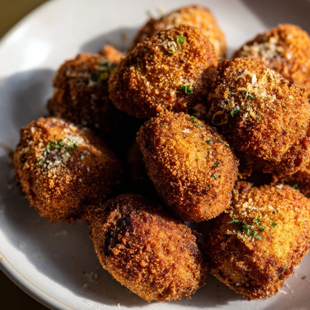 Crispy Air Fryer Pasta Gnocchi, golden brown, ready to be sprinkled with fresh herbs and Parmesan.