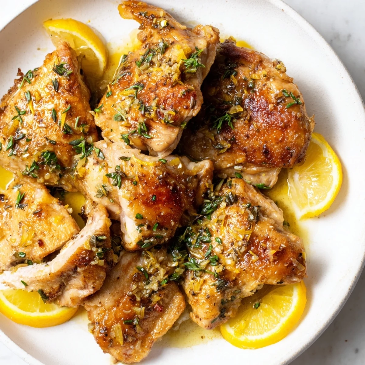 This Greek Lemon Herb Chicken features tender, flavorful chicken garnished with bright parsley and lemon wedges.