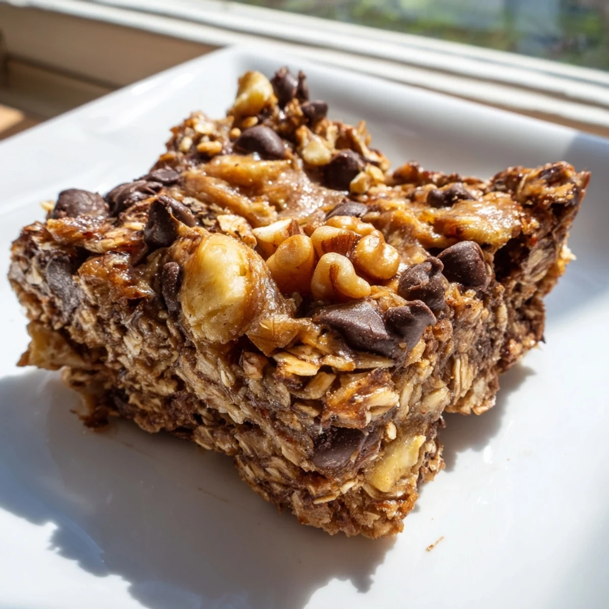 Delicious no-bake Peanut Butter Banana Oat Bars, cut and ready for a healthy snack or breakfast.
