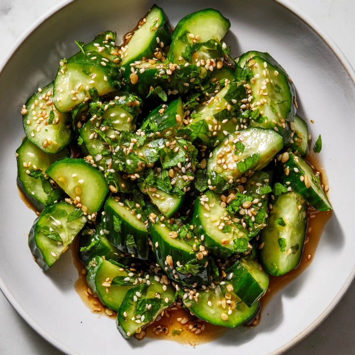 Vibrant Zesty Shake Cucumber Salad, a vegan delight with fresh cilantro and crunchy cucumber slices.