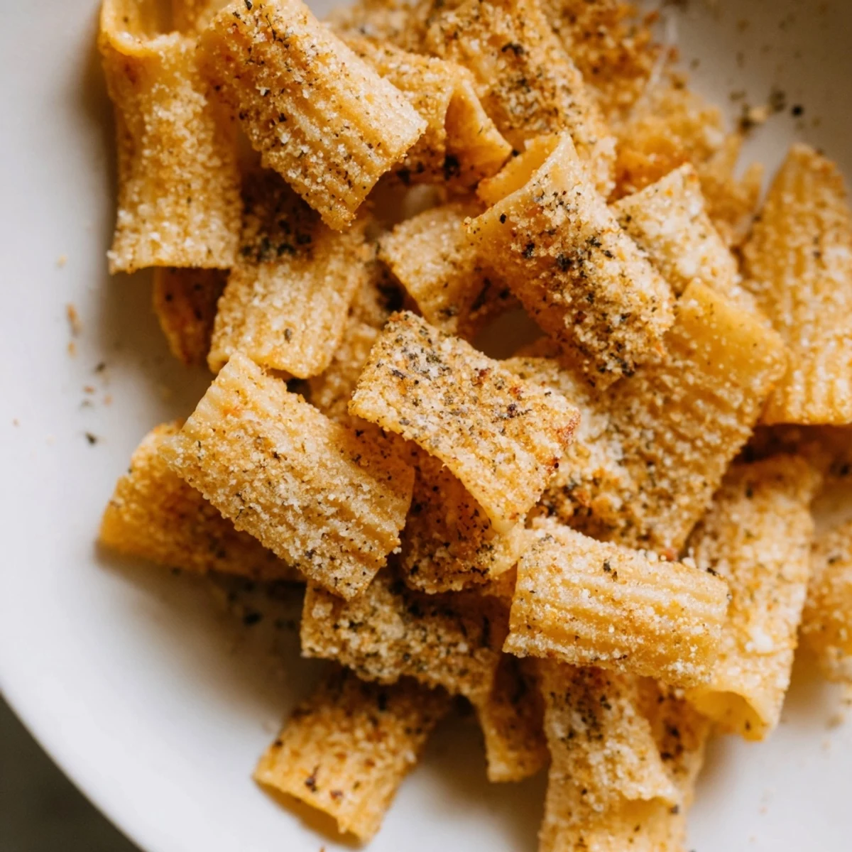 Air-fried Crunchy Parmesan Pasta Chips, perfectly seasoned and offering a satisfying crunch every bite.
