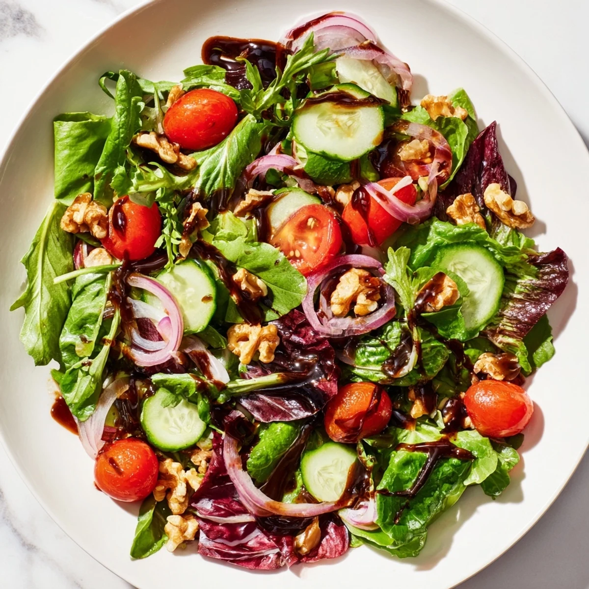 Fresh and flavorful quick balsamic vinegar salad, a vibrant mix of greens with tangy dressing.