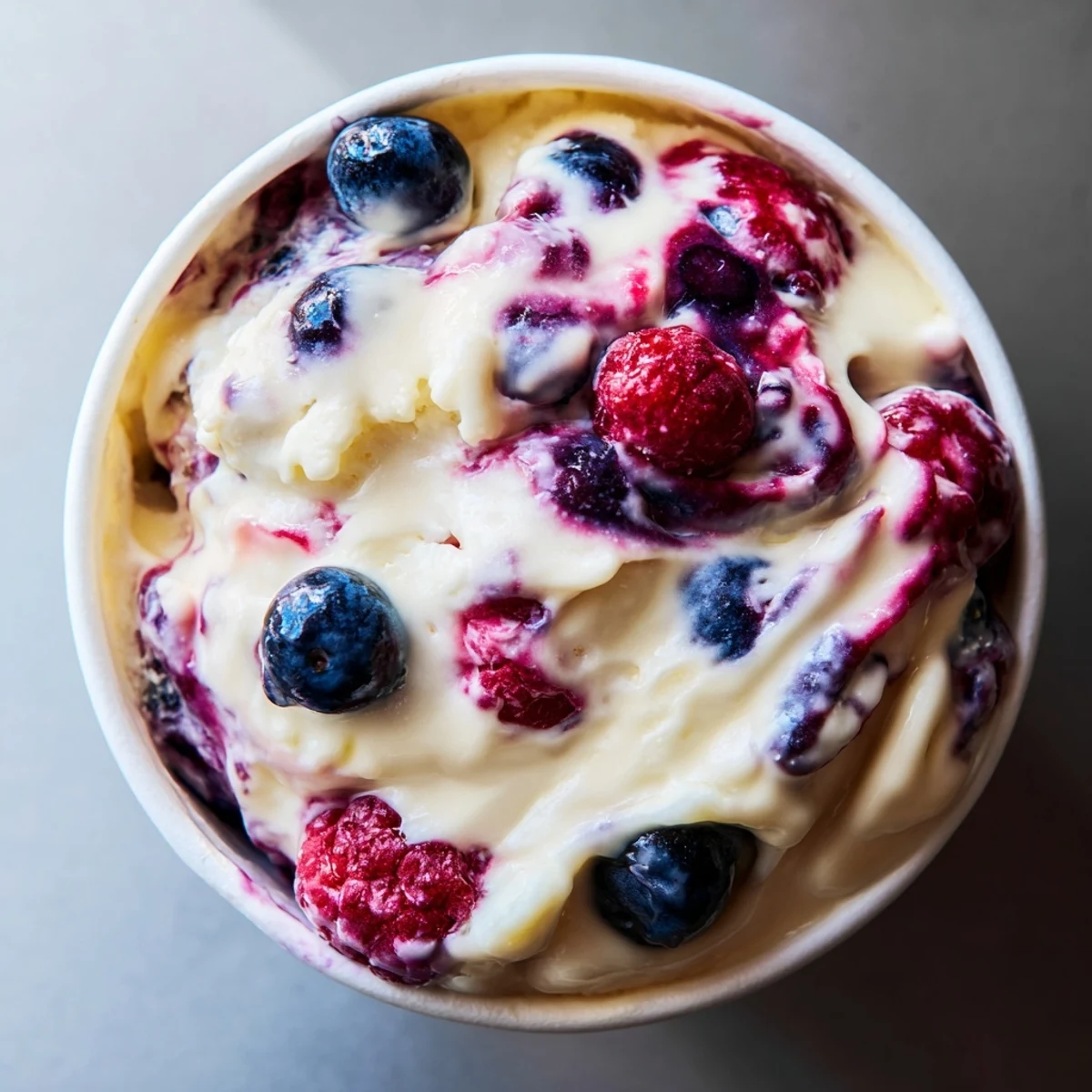 Scoops of homemade cottage cheese ice cream, beautifully textured, beckon in a bowl, perfect for summer.
