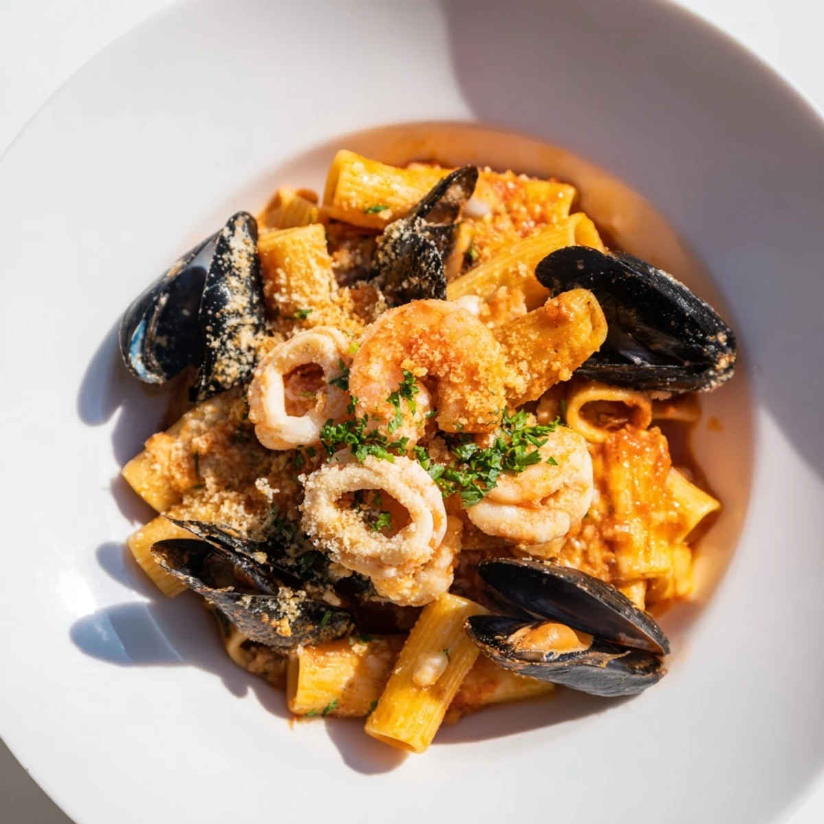 Seafood pasta bake dish