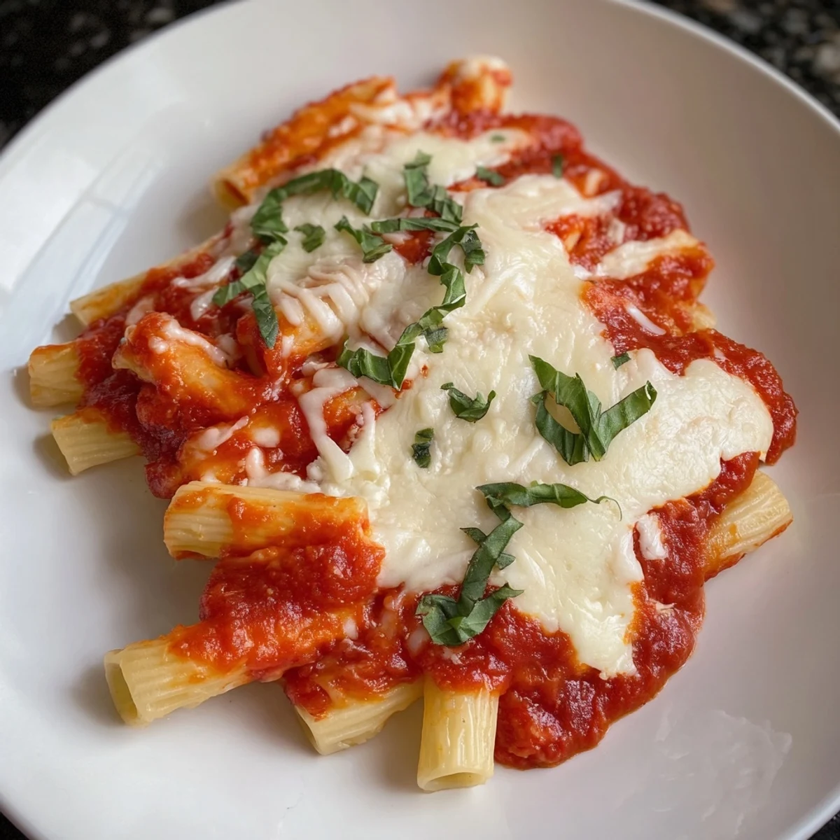 Steaming hot Cheesy Baked Ziti bubbling with melted mozzarella, perfect for a hearty dinner.