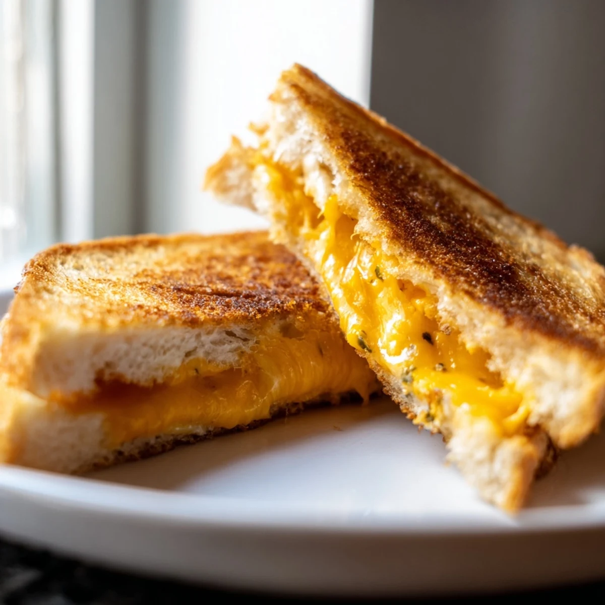 Golden, buttery sourdough grilled cheese stuffed with melty cream cheese, sharp cheddar, and spicy jalapeños on a plate.