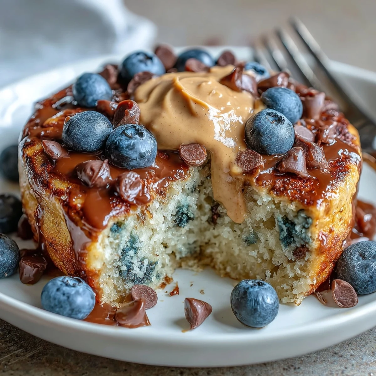 Healthy Baked Protein Pancake Bowl with yogurt batter, chocolate chips, and fresh strawberries, baked to perfection in under 30 minutes.