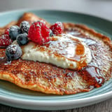 Delicious Icelandic Skyr Pancakes, showing a perfect golden-brown crust and soft interior.