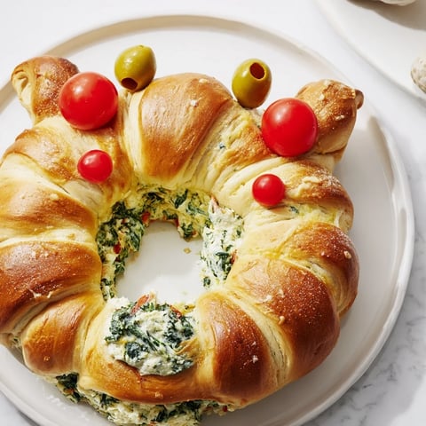 Flaky Reindeer Antler Spinach Dip Ring, golden-brown and baked to perfection, is ideal for a party.