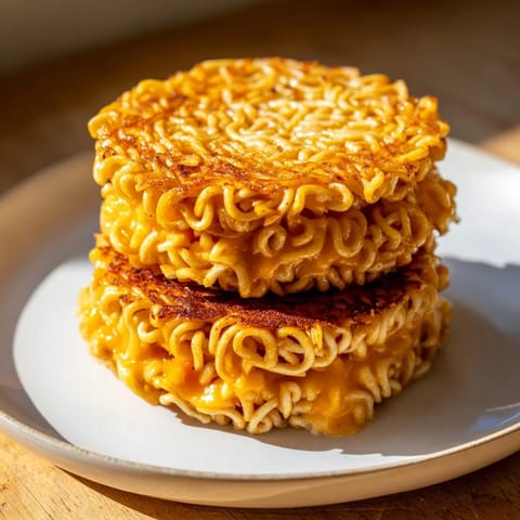 Crispy ramen noodle buns enveloping melted cheese in this amazing Ramen Grilled Cheese sandwich.