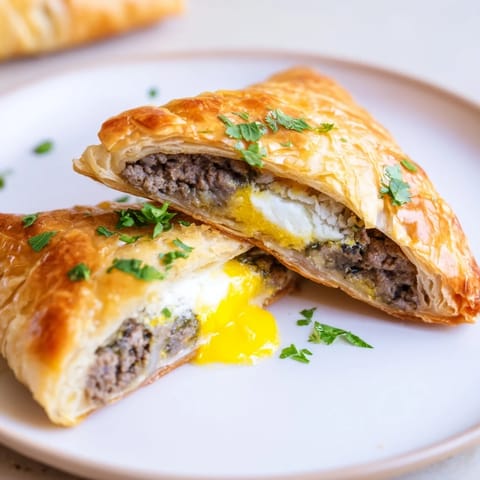 Freshly fried Tunisian Brik, a savory meat-filled pastry with a golden crunch.