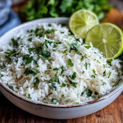 Fluffy Cilantro Lime Rice, bright with fresh herbs and citrus, ready to serve.
