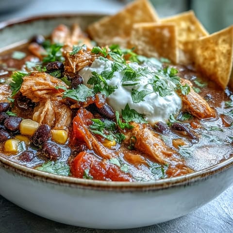 A vibrant bowl of Instant Pot Chicken Tortilla Soup topped with creamy avocado and fresh cilantro.