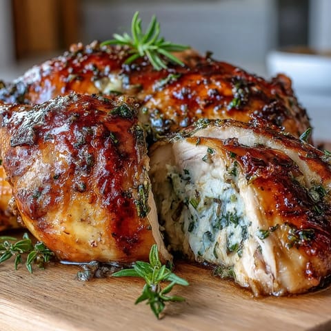 Herb Butter Roast Chicken with Preserved Lemon: Juicy whole chicken roasted with herb butter under the skin and tangy preserved lemon, served golden and aromatic.