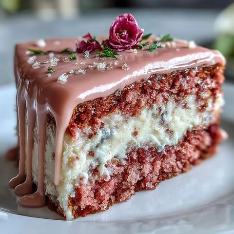 Elegant pink Bridal Shower Rosé Velvet Cake with shimmering gold drip.