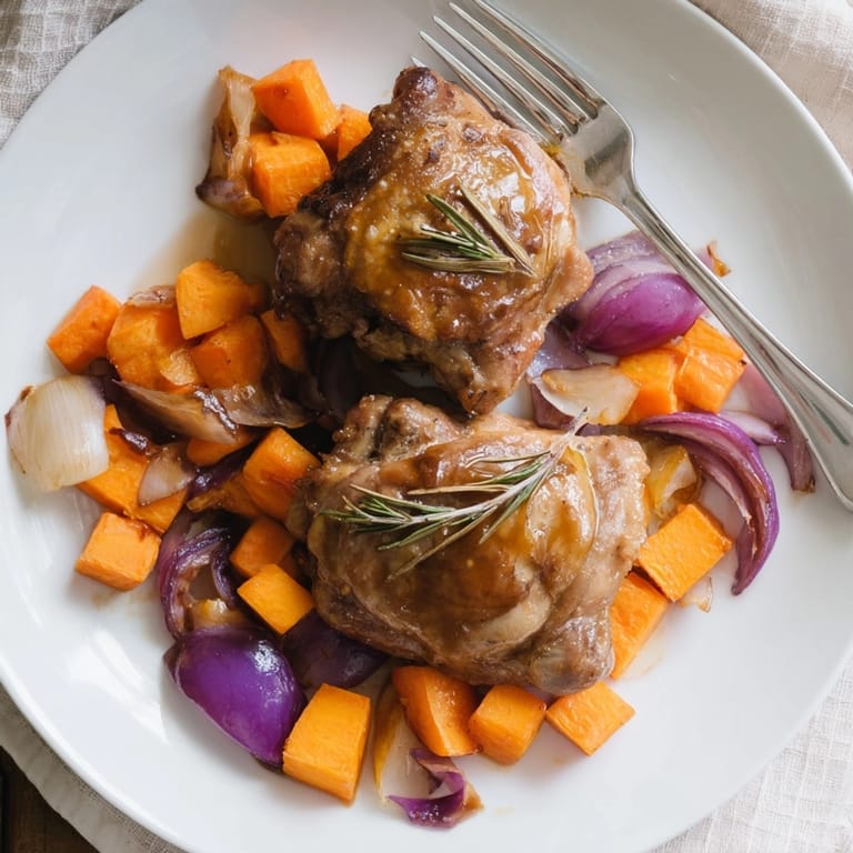 Savory Honey-Glazed Chicken and Roasted Root Vegetables, browned and aromatic, ready to serve.