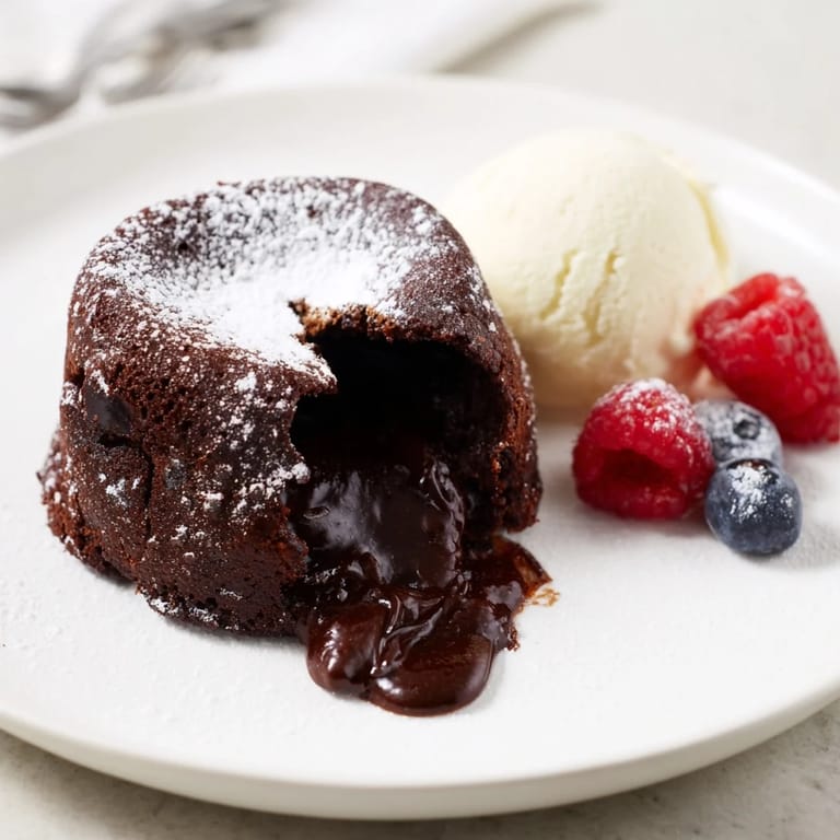 Incredibly rich dark chocolate lava cakes oozing a delicious, warm chocolate center, ideal for any gathering.