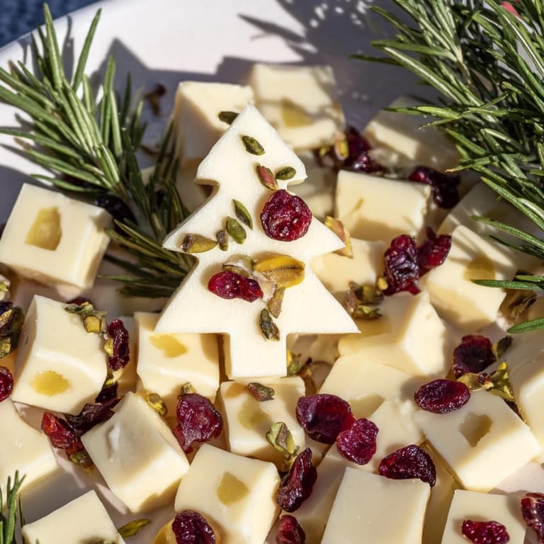 This stunning image shows a delicious Cranberry White Cheddar Tree perfect for entertaining with crackers.