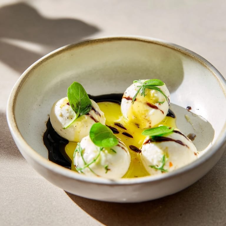 Fresh, bite-sized mozzarella pearls seasoned, ready to serve as a quick Italian snack.