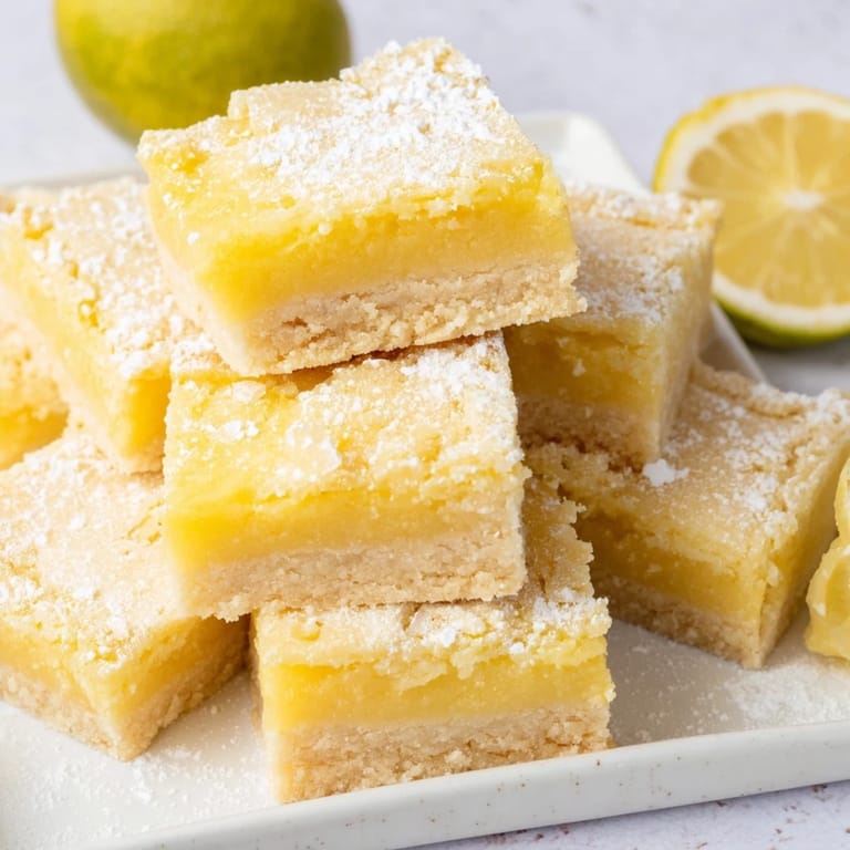 Close-up of bright, sunny lemon bars freshly cut, showing the buttery crust and sweet filling.