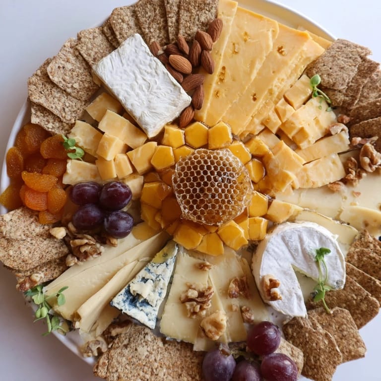 Marvel at this gorgeous "Gilded Hive" recipe, a stunning appetizer display with golden honeycomb and crackers.
