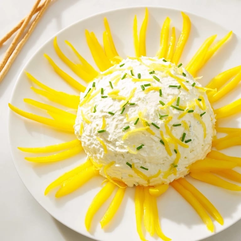 Bright appetizer featuring a creamy Tuscan Sunburst, served with crisp breadsticks for scooping up the cheese.