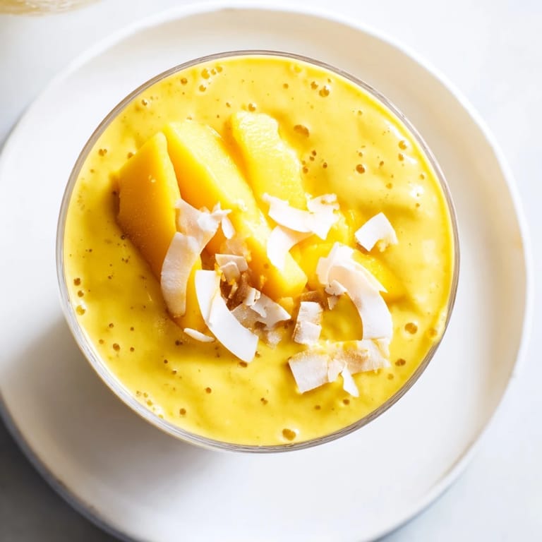 Sweet, creamy Mango Turmeric Smoothie, perfect for a vegan breakfast or a healthy boost.