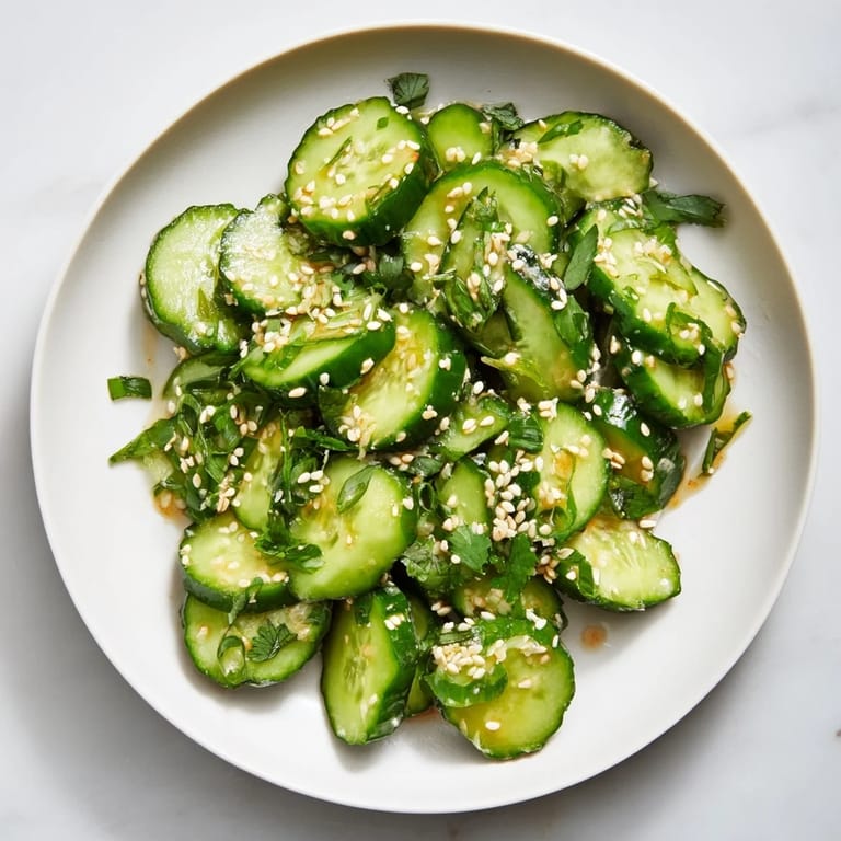 Close-up of a refreshing, chilled Zesty Shake Cucumber Salad, perfect for summer meals and snacking.