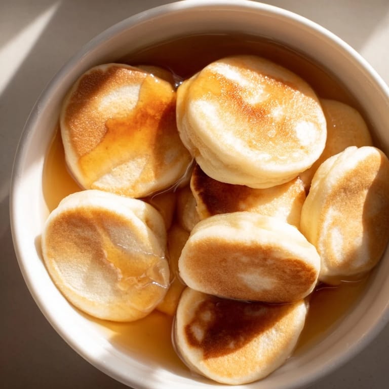 A close up of freshly cooked Fluffy Pancake Cereal served in a bowl, breakfast made fun.