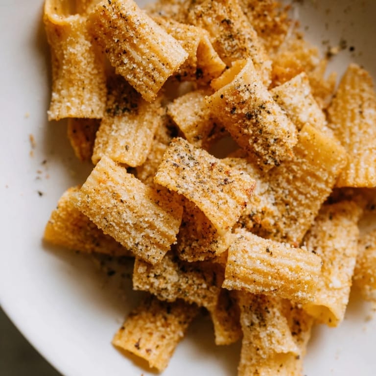 Air-fried Crunchy Parmesan Pasta Chips, perfectly seasoned and offering a satisfying crunch every bite.