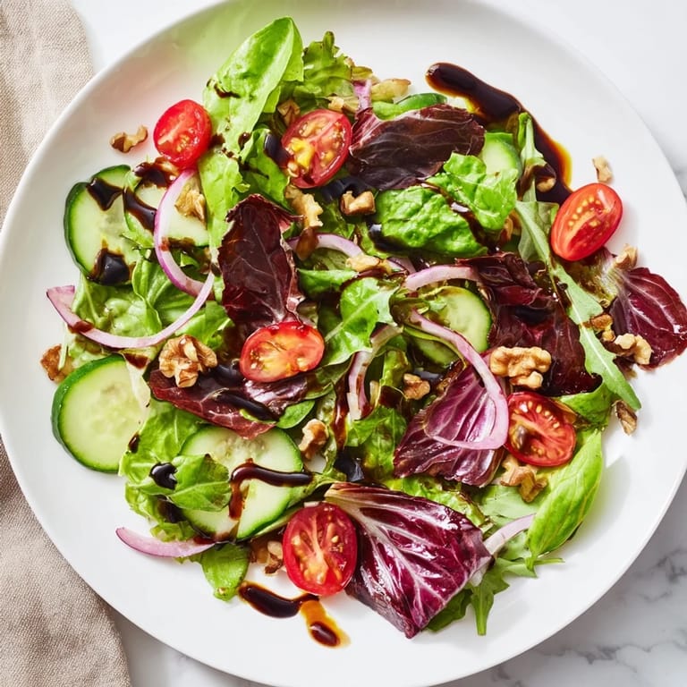 Enjoy a colorful quick balsamic vinegar salad, dressed perfectly and ready to eat in minutes.