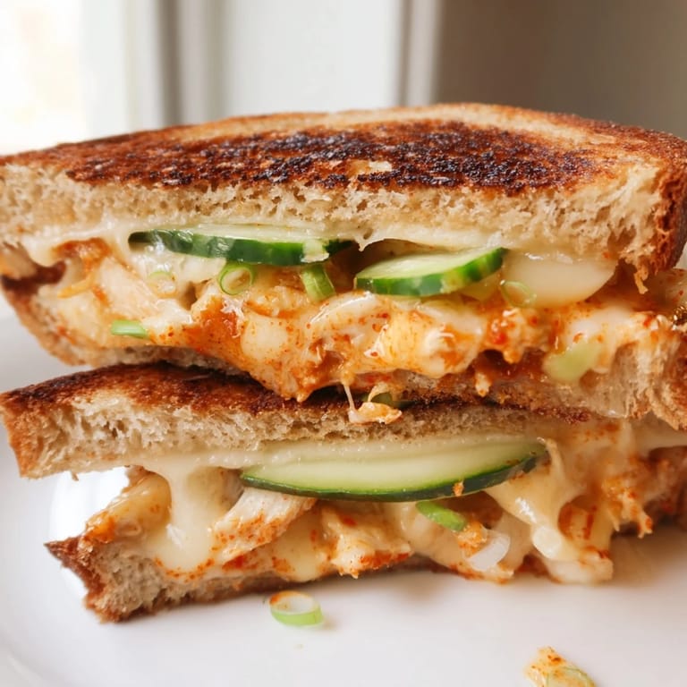 Crispy sourdough encases a spicy gochujang mayo chicken sandwich grilled to golden perfection.