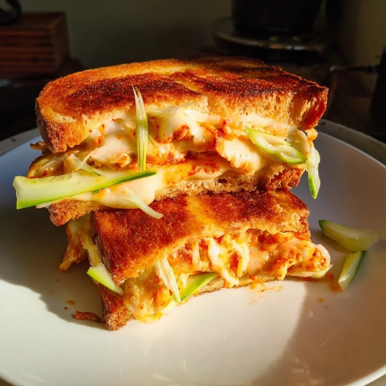 Imagine the savory pull of cheese in a delicious, Korean-inspired gochujang mayo chicken sandwich.