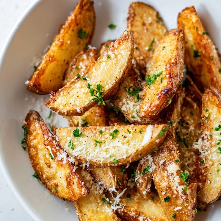 Oven-baked Rosemary Parmesan Potato Wedges: crispy edges and fragrant rosemary aroma, a delicious side.