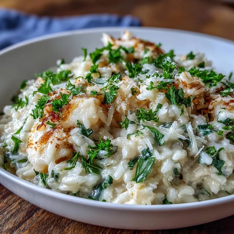 Flaky smoked haddock and tender rice in a rich Smoked Haddock Risotto, ready to serve.