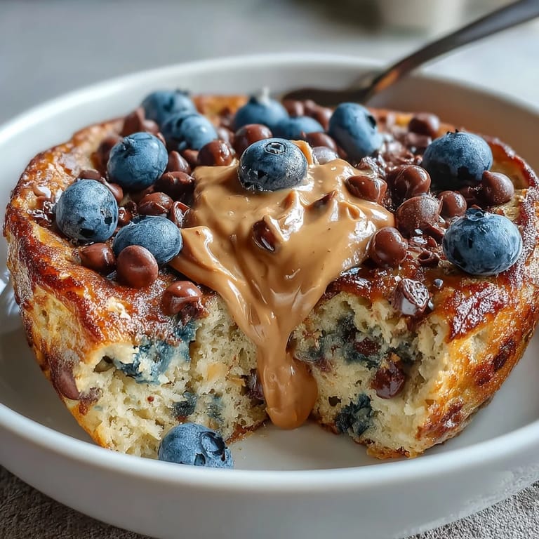 Golden-brown Baked Protein Pancake Bowl served warm in a ramekin, drizzled with maple syrup for a cozy single-serve breakfast.