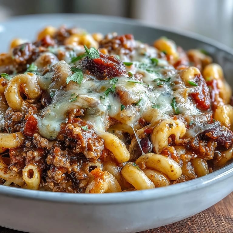 This creamy One-Pan High Protein Chili Mac combines ground beef, macaroni, and smoky spices in a hearty one-pot meal.