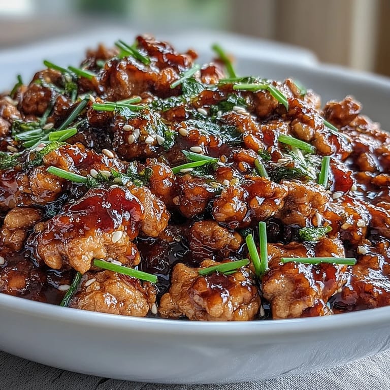 Sizzling Korean-Style Ground Turkey in a glossy sauce, with minced garlic and fresh ginger visible in a cast-iron skillet.