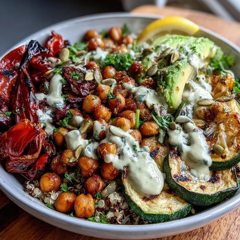 A colorful, vegan Vegetable and Legume Bowl featuring quinoa, roasted chickpeas, and fresh herbs on a rustic table.