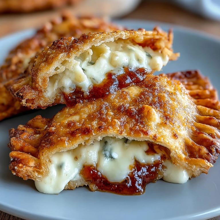 Air-fried Guava and Cheese Empanadas with gooey guava paste and cream cheese, served warm with a dusting of powdered sugar.