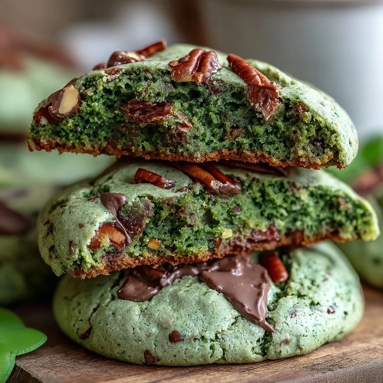 Festive St. Patrick's Day pistachio pudding cookies, naturally colored with spinach, offering a soft, chewy texture and nutty flavor.