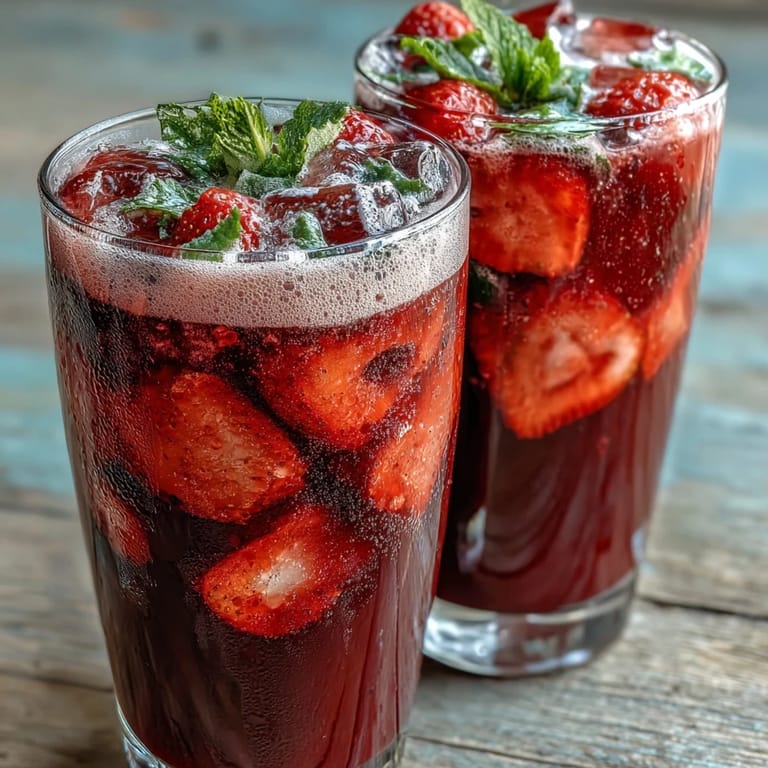 Homemade strawberry açaí refresher featuring vibrant pink drink with fresh mint garnish, ideal for brunch or afternoon pick-me-up.