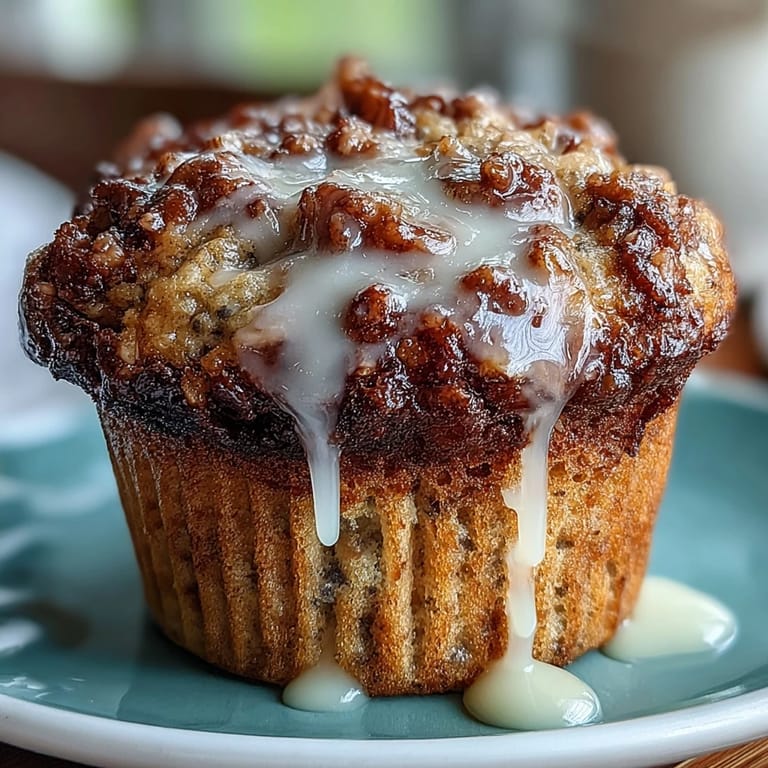 Golden muffins bursting with poppy seeds and topped with a tangy lemon glaze, ideal for a sunny morning treat.